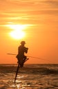 Silhouette of a fisherman at sunset, Unawatuna, Sri Lanka Royalty Free Stock Photo