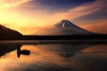 Silhouette fishing boat and Mt. Fuji at Shoji lake Royalty Free Stock Photo