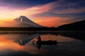 Silhouette fishing boat with Mt. Fuji view Royalty Free Stock Photo