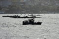 Silhouette of a fishing boat in the Ria de Vigo Royalty Free Stock Photo