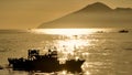 Silhouette Fishing boat with sunshine in the morning, Fishing in the Yilan,Taiwan