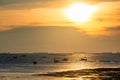 Silhouette fishing boats and cargo ships at sunset, Sriracha Royalty Free Stock Photo