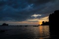 Silhouette of fishing boats sunset on sea beach resort in Thailand, Krabi Royalty Free Stock Photo