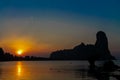 Silhouette of cliff at sunset on sea beach resort in Thailand, Krabi, Railey and Tonsai Royalty Free Stock Photo