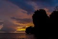 Silhouette of cliff at sunset on sea beach resort in Thailand, Krabi, Railey and Tonsai Royalty Free Stock Photo