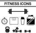 Silhouette fitness and exercise tool such as dumbbell Royalty Free Stock Photo