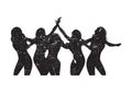 silhouette of five women. Vector illustration decorative design
