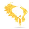 Silhouette of an flame angel, with large expanded wings - on a white background Royalty Free Stock Photo