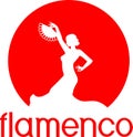 Silhouette of flamenco dancer with fan in her raised hand