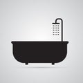 Silhouette flat icon, simple vector design. Bathtub with shower Royalty Free Stock Photo