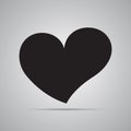 Silhouette flat icon, simple vector design with shadow. Black asymmetric curved heart