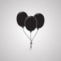 Silhouette flat icon, simple vector design with shadow. Set of flying Birthday balloons. Royalty Free Stock Photo