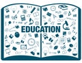 Silhouette flat linear infographic of education academic text bo