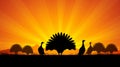 silhouette of a flock of turkeys at sunset Royalty Free Stock Photo