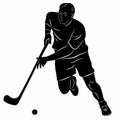 Silhouette of floorball player, vector drawing Royalty Free Stock Photo
