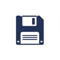 Silhouette of a floppy disk icon in dark blue on a white background. The design Royalty Free Stock Photo