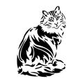 The silhouette of a fluffy black cat is drawn by lines of various widths. Fluffy cat logo