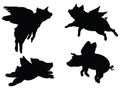 Set of Flying Pigs silhouette vector art Royalty Free Stock Photo