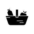 Silhouette Food basket icon. Outline logo of grocery shopping. Black simple illustration for market, store, shop. Flat isolated