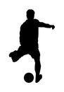 silhouette of a football athlete kicking a soccer ball. male athlete shooting ball. vector illustration. Royalty Free Stock Photo