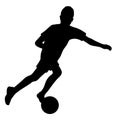 Silhouette of football player boy kicking ball, children game of soccer. Vector illustration Royalty Free Stock Photo