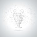 Silhouette Of Football / Soccer Cup From Polygon Particle. Grayscale Background.