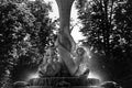 Silhouette of a fountain in the Retiro Park, Madrid Royalty Free Stock Photo
