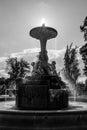 Silhouette of a fountain in the Retiro Park, Madrid Royalty Free Stock Photo