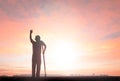 Silhouette freedom humble man rise hands up inspire good morning Royalty Free Stock Photo