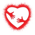 Silhouette of furry heart with hands, hugging heart