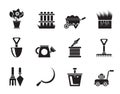 Silhouette Garden and gardening tools icons Royalty Free Stock Photo