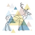 Silhouette of a geometric deer standing on the side.