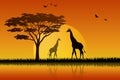 Silhouette giraffe at lake of savanah Royalty Free Stock Photo