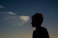 Silhouette of a girl against the background of the dawn sky. Royalty Free Stock Photo