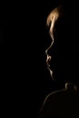 Silhouette of a girl on a black background. Portrait of a child. Face profile Royalty Free Stock Photo