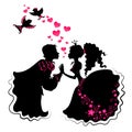 Silhouette of girl and boy with birds Royalty Free Stock Photo