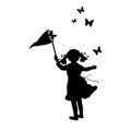Silhouette girl with butterfly net Royalty Free Stock Photo