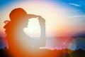 Silhouette of a girl on a chair on a nature background Royalty Free Stock Photo