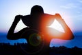 Silhouette of a girl on a chair on a nature background Royalty Free Stock Photo