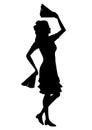 Silhouette girl dancing with fans