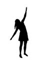 Silhouette of girl, dancing with outstretched hands, wearing skirt. Vector Illustration.