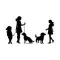 Silhouette on a girl and dog vector illustration Royalty Free Stock Photo