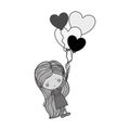 Silhouette girl dragged by heart-shaped balloons