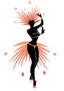 Silhouette of girl dressed like a star feathered carnival, music hall or musical revue Royalty Free Stock Photo