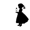 Silhouette girl is drinking milk