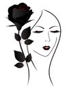 Silhouette of a girl face with a black rose. Royalty Free Stock Photo