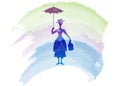 Silhouette girl floats with umbrella in his hand, Mary Poppins style, vector isolated Royalty Free Stock Photo