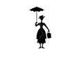 Silhouette girl floats with umbrella in his hand, Mary Poppins style, vector isolated