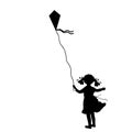 Silhouette girl flying kite summer Royalty Free Stock Photo