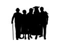 Silhouette girl graduate hugs family of parents and grandparents Royalty Free Stock Photo